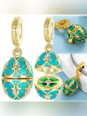 Pandora Gold & Turquoise Egg Locket Dangle charm